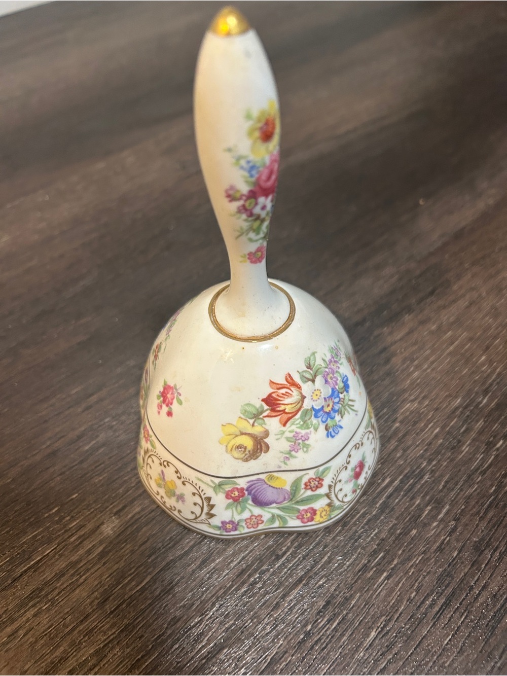 Vintage HAMMERSLEY DRESDEN SPRAYS 
Hand Bell - White with Multicolor Flowers